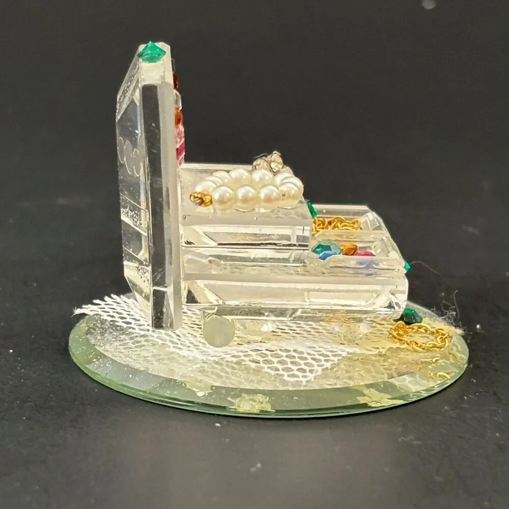Collectable Crystal Jewelry Box Figurine Mirror Base Miniature Vanity Colorful